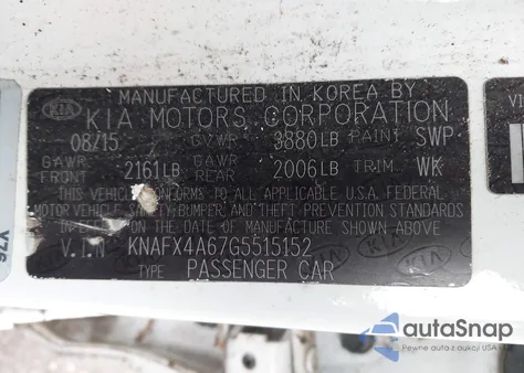 2016 Kia Forte Lx z USA, uszkodzony, nr VIN KNAFX4A67G5515152